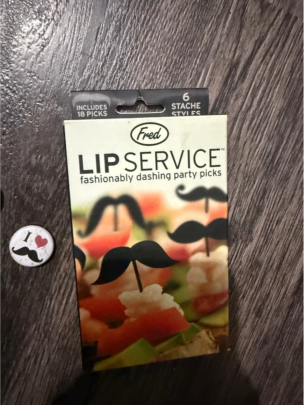 I love mustache pins gag and party food picks lot bundle